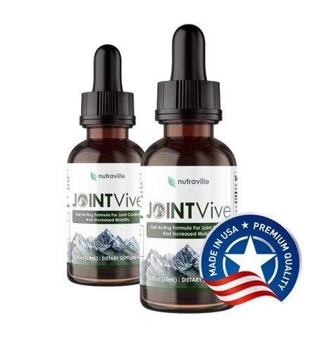 JointVive by Nutraville, a liquid joint supplement of nine plant extracts in dropper bottles